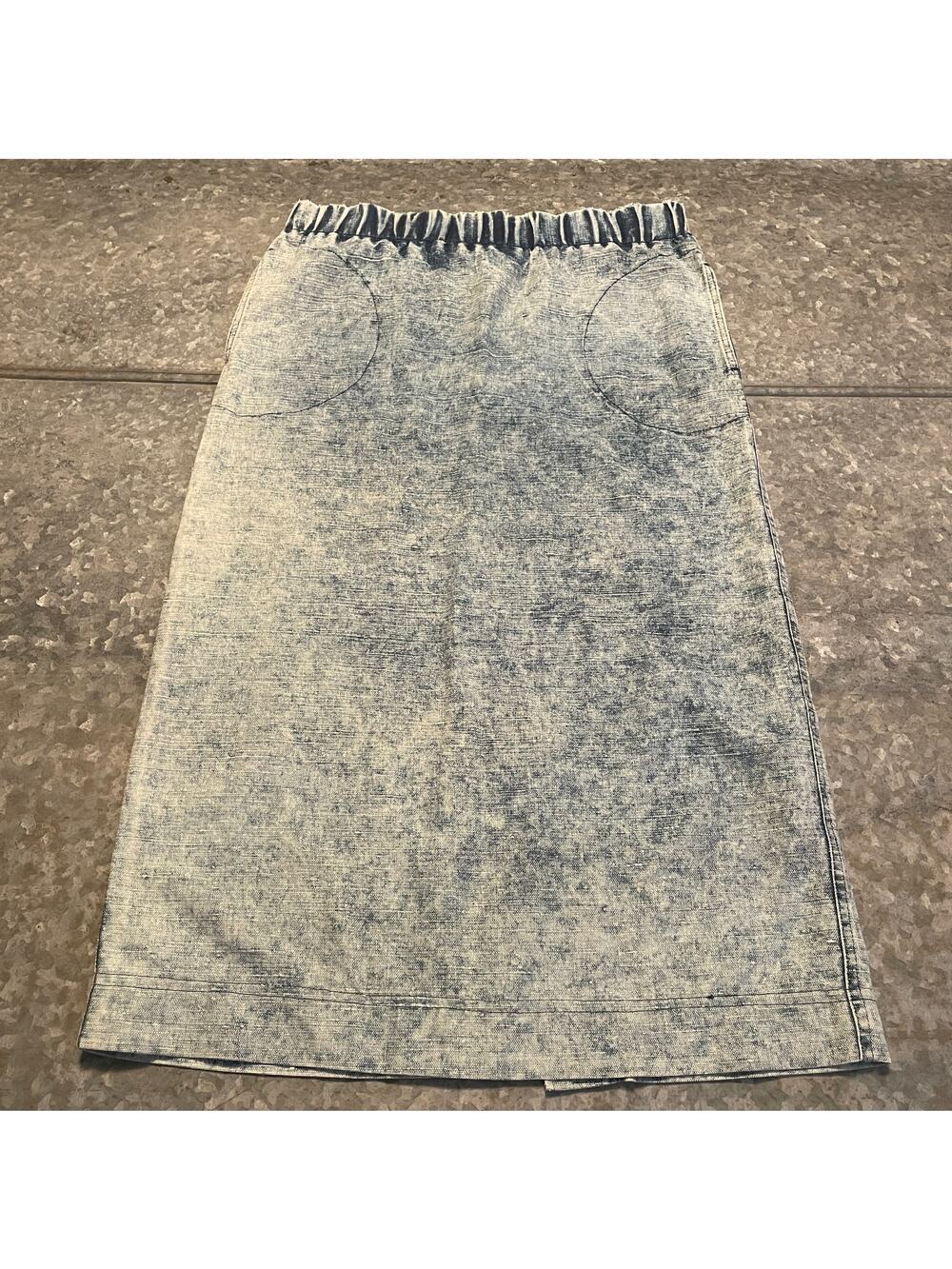 Vintage Acid Wash Midi Linen Cotton Denim Chambray Skirt 10 M/L Kenya Collection